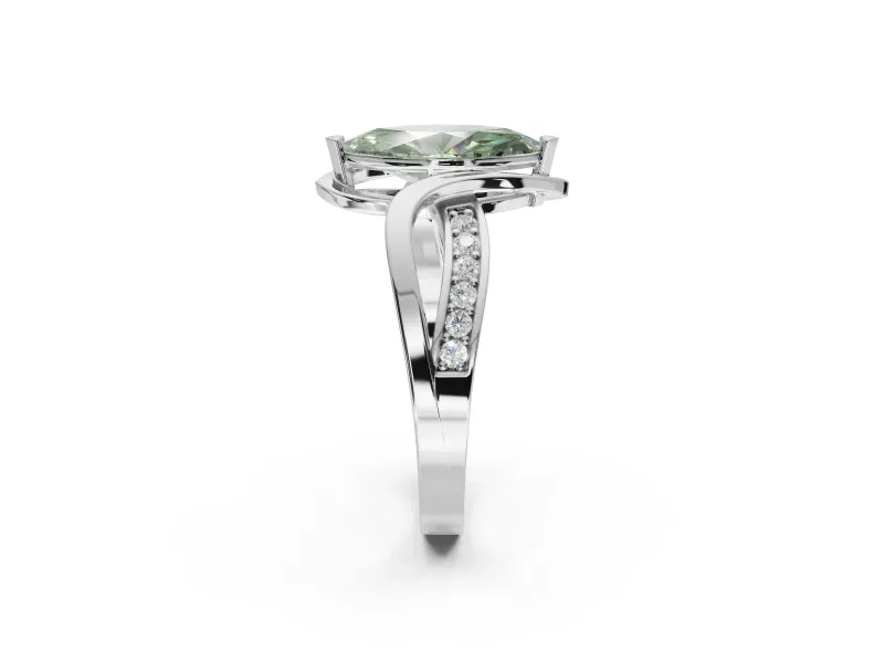 Marquise Bypass Solitaire Engagement Ring Setting for a Fancy Green Lab-Grown Diamond | Pavé Strands | Platinum