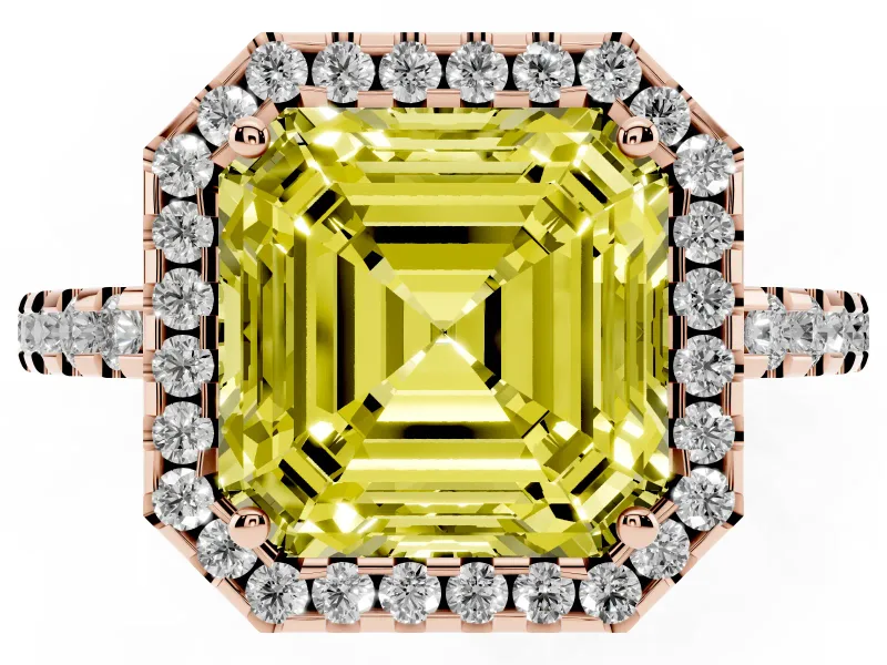 Asscher Cut Pave Halo Engagement Ring Setting for a Fancy Yellow Lab-Grown Diamond | Rose Gold