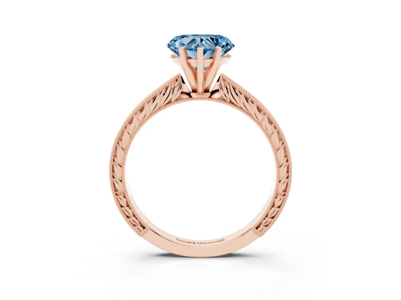 Heart-Shaped Engraved Engagement Ring Setting for a Fancy Blue Lab-Grown Diamond | Rose Gold