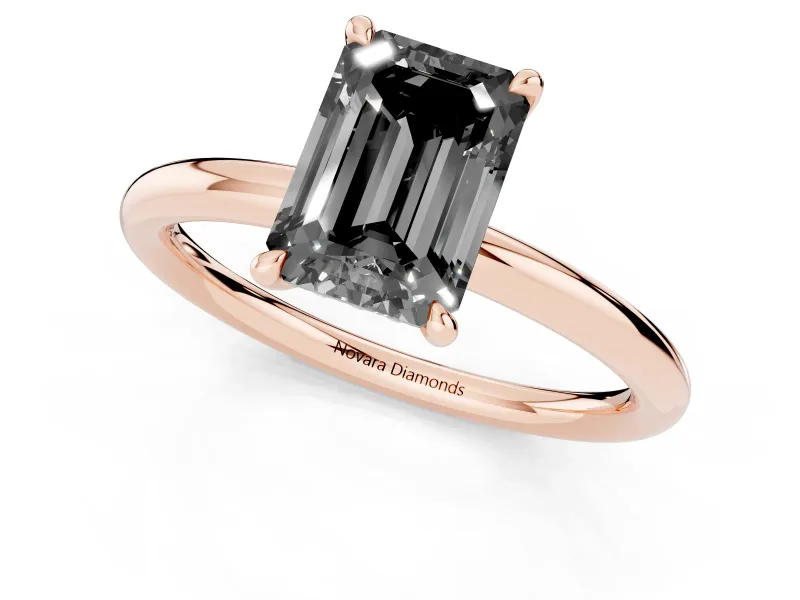 Emerald Cut Hidden Halo Engagement Ring Setting for a Black Center | Thin Plain Band | Rose Gold