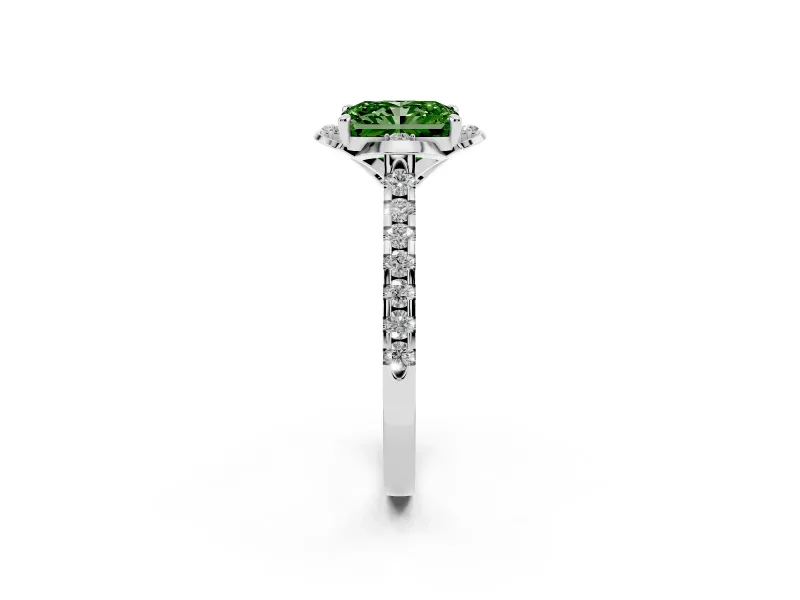 Radiant Cut Floral Petal Engagement Ring Setting for a Fancy Green Lab-Grown Diamond | Petal Accents | Platinum