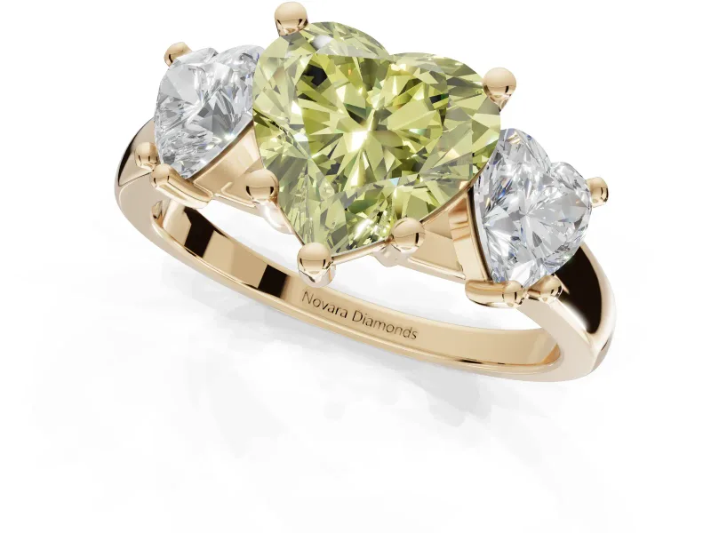 Heart-Shaped Three Stone Engagement Ring Setting for a Fancy Yellow Lab-Grown Diamond | Tapered Band | Yellow Gold