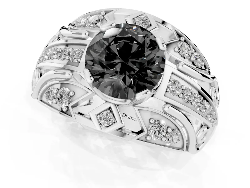 Round Art Deco Graduated Engagement Ring Setting for a Black Center | Split Shank | Sterling Silver