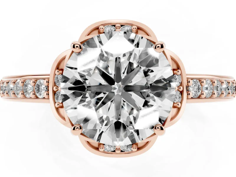 Round Floral Pavé Engagement Ring Setting | Petal Accents | Rose Gold