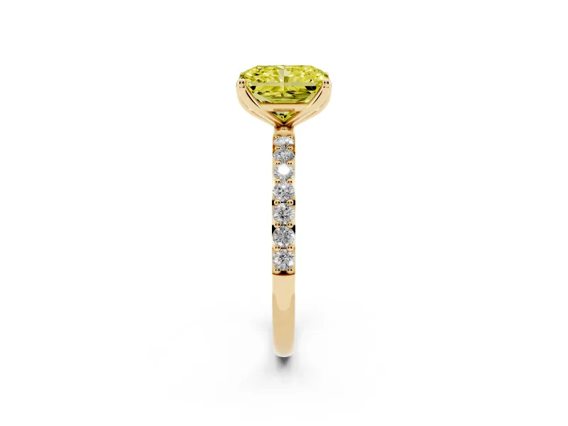 Radiant Cut Pave Solitaire Engagement Ring Setting for a Fancy Yellow Lab-Grown Diamond | Slim Band | Yellow Gold