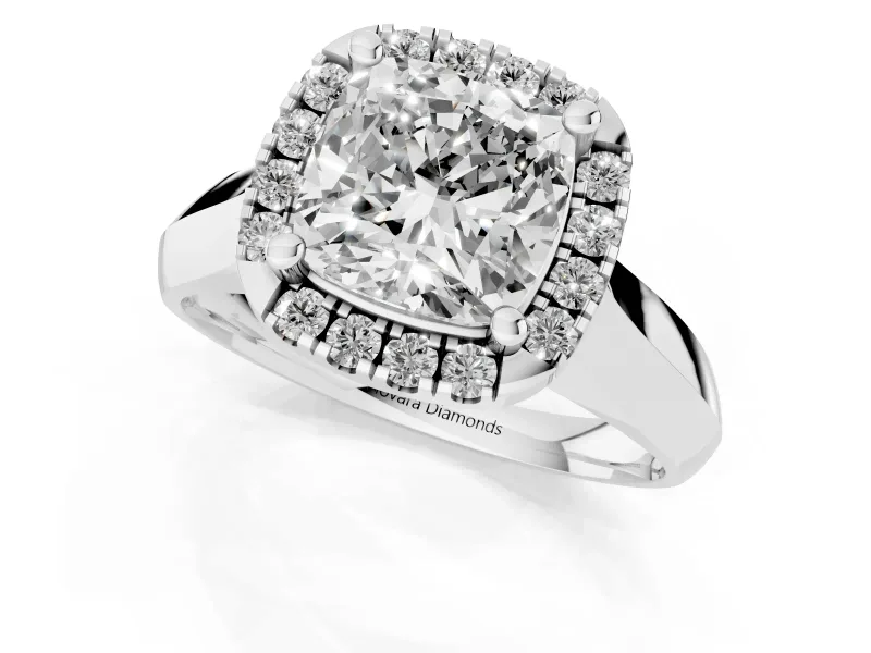 Cushion Cut Halo Engagement Ring Setting | Square Profile Band | Sterling Silver