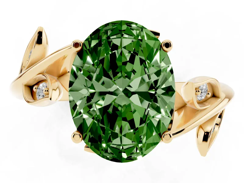 Oval Twisted Bypass Engagement Ring Setting for a Fancy Green Lab-Grown Diamond | Yellow Gold
