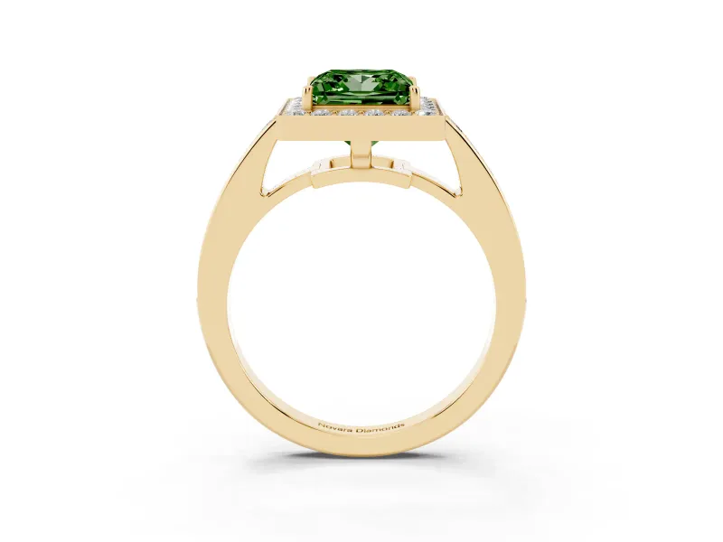 Princess Cut Framed Halo Engagement Ring Setting for a Fancy Green Lab-Grown Diamond | Yellow Gold