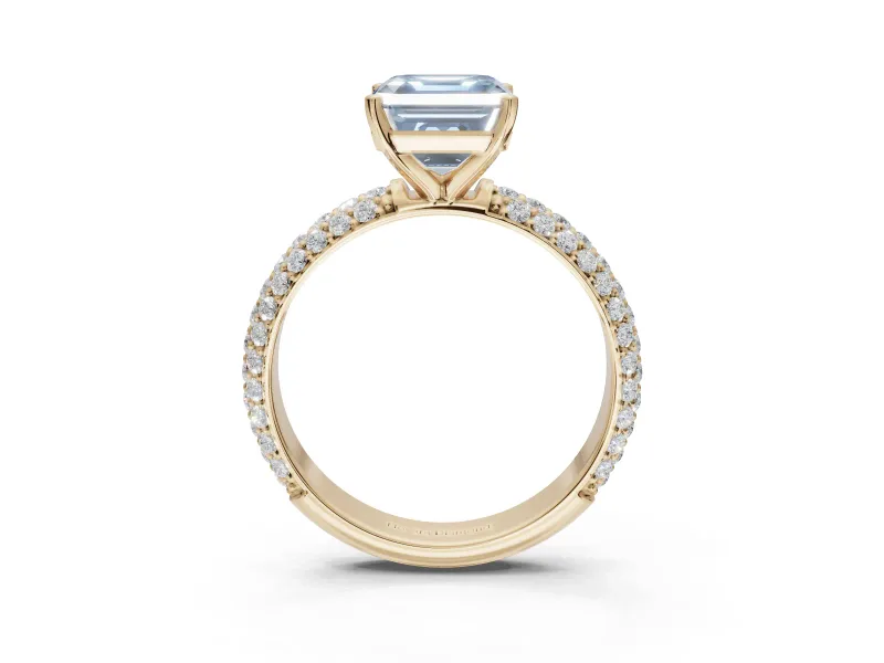 Asscher Cut Domed Pavé Engagement Ring Setting for a Fancy Blue Lab-Grown Diamond | Yellow Gold