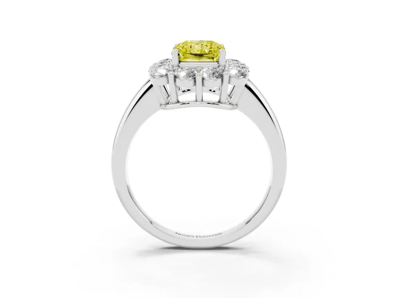 Radiant Cut Cluster Halo Engagement Ring Setting for a Fancy Yellow Lab-Grown Diamond | Large Round Accents | Platinum