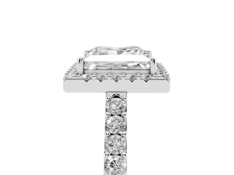 Princess Cut Diamond Halo Pavé Solitaire Ring Set in Silver with Prong-Set Center Stone