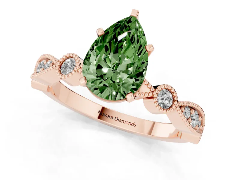 Pear-Shaped Vintage Milgrain Engagement Ring Setting for a Fancy Green Lab-Grown Diamond | Rose Gold