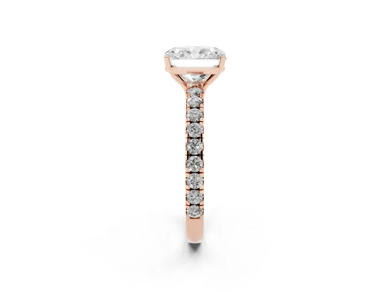 Radiant Cut Pave Engagement Ring Setting | Shared Prong Band | Rose Gold