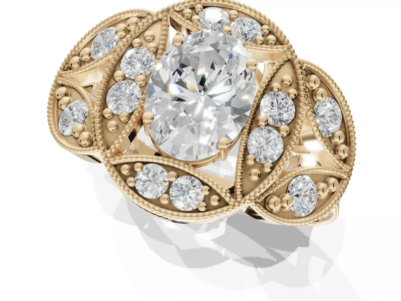 Heart-Shaped Vintage Floral Halo Engagement Ring Setting | Engraved Milgrain Band | Yellow Gold