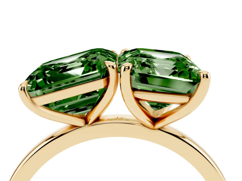 Fancy Green Asscher Cut and Emerald Cut Toi Moi Ring Set in Yellow gold with Prong Setting