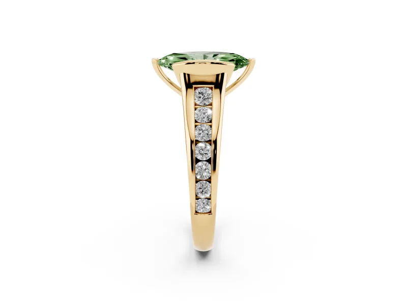 Marquise Half Bezel Engagement Ring Setting for a Fancy Green Lab-Grown Diamond | Yellow Gold