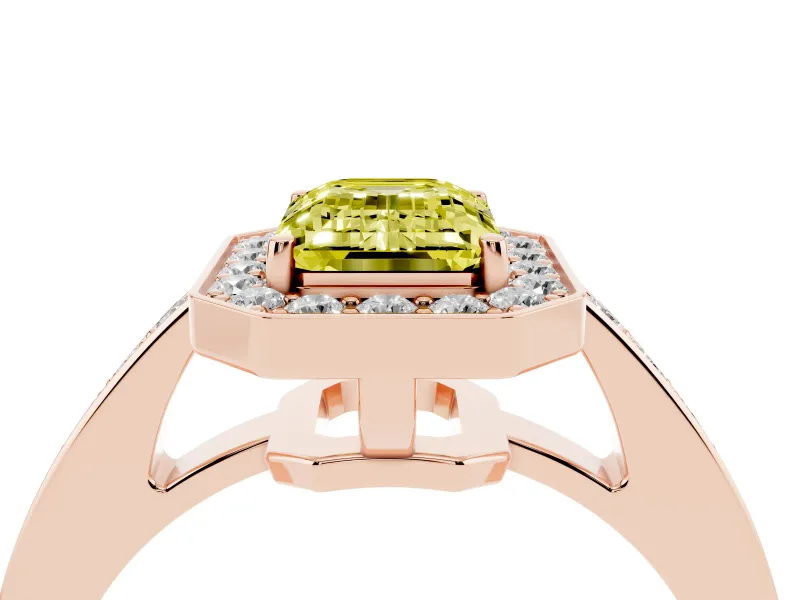 Emerald Cut Framed Halo Engagement Ring Setting for a Fancy Yellow Lab-Grown Diamond | Rose Gold