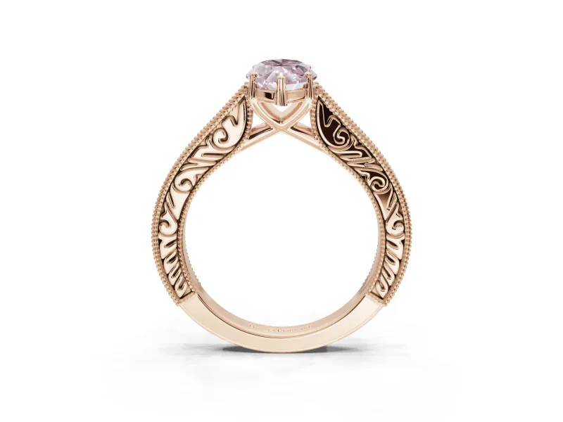 Marquise Vintage Engraved Pavé Engagement Ring Setting for a Fancy Pink Lab-Grown Diamond | Milgrain Edges | Rose Gold