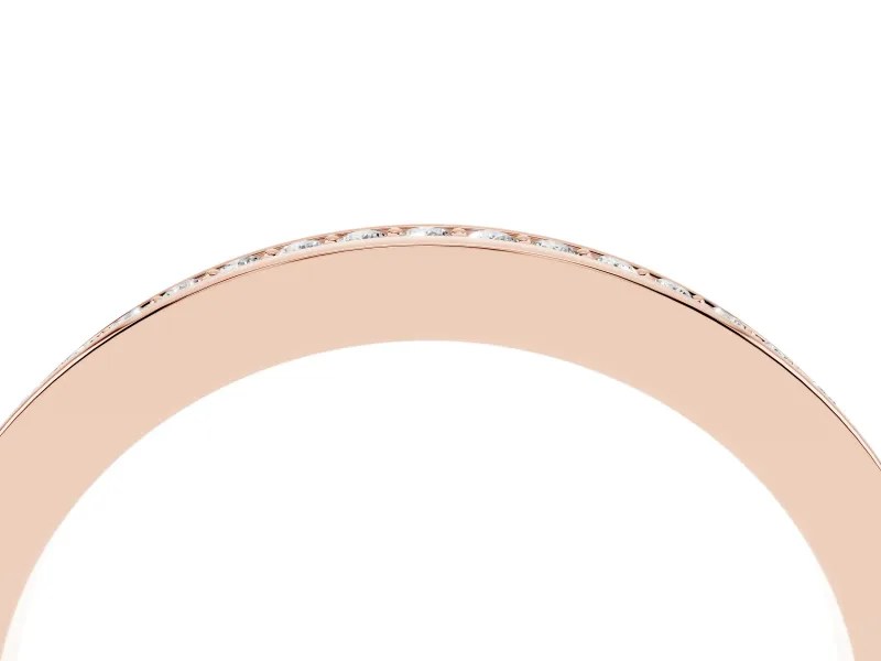 Round Lab-Grown Diamond Single Row Pavé Wedding Band | Raised Polished Rims | Rose Gold