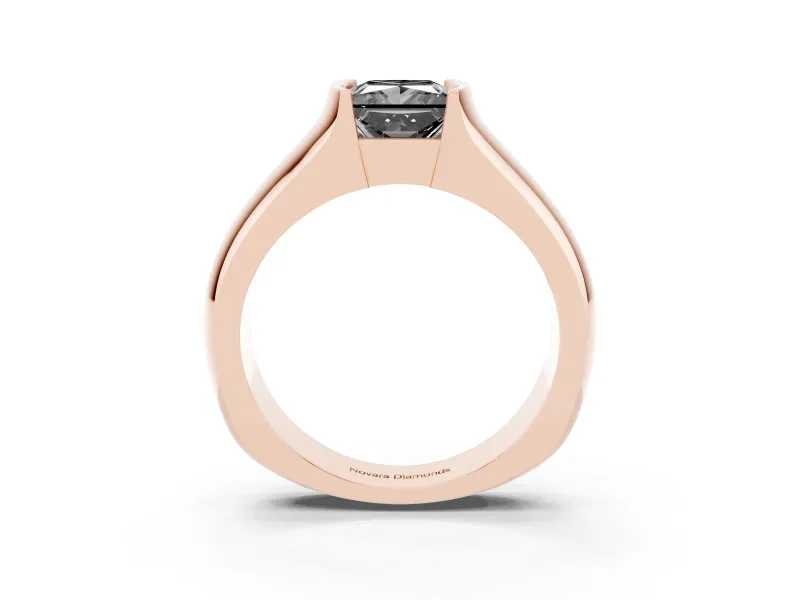 Princess Cut Half Bezel Solitaire Engagement Ring Setting for a Black Center | Wide Band | Rose Gold