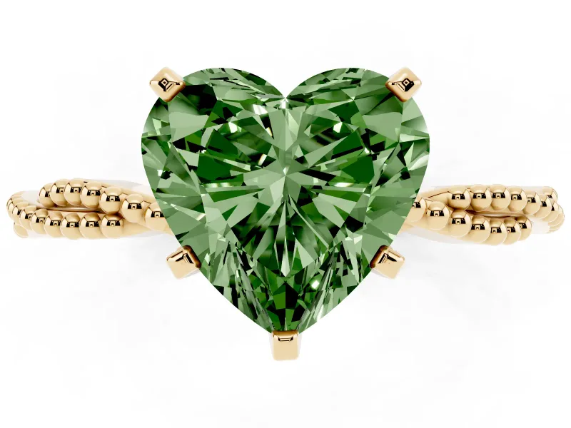 Heart-Shaped Twisted Engagement Ring Setting for a Fancy Green Lab-Grown Diamond | Beaded Twist | Yellow Gold