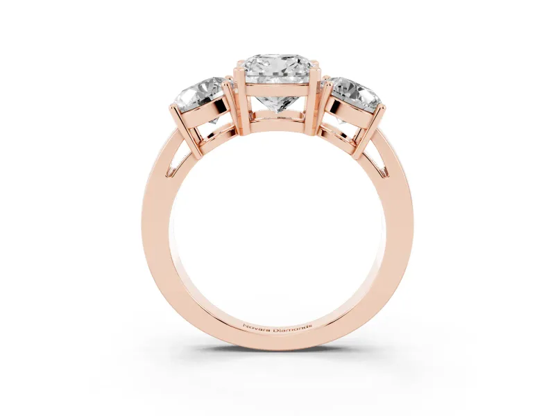 Cushion Cut Three Stone Engagement Ring Setting | Wide Plain Band | Rose Gold