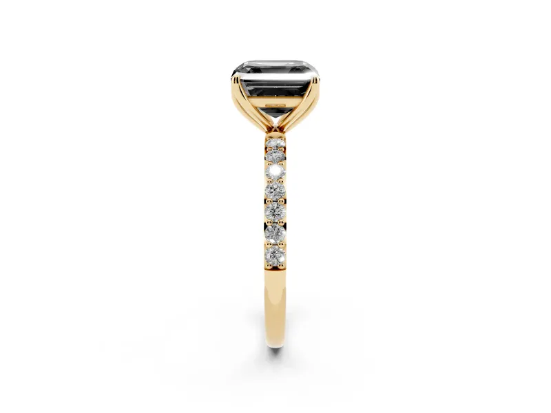 Asscher Cut Pavé Solitaire Engagement Ring Setting for a Black Center | Slim Band | Yellow Gold