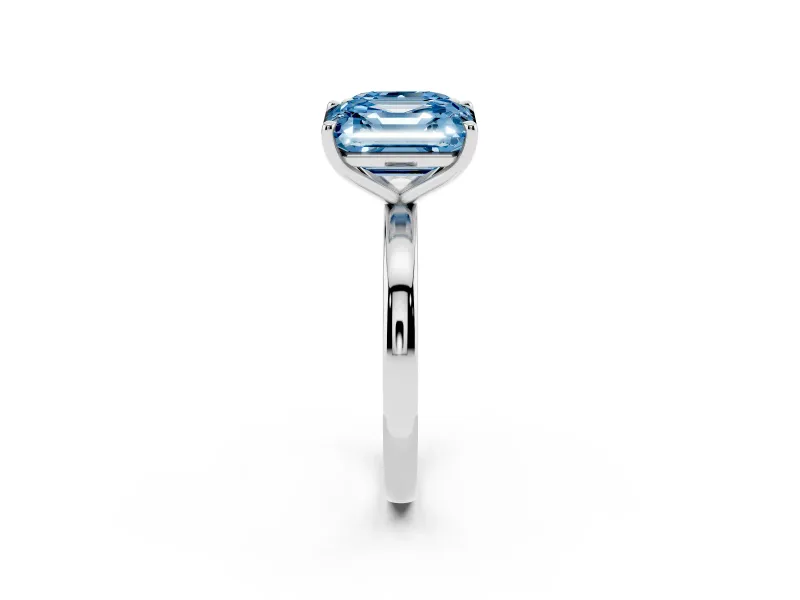 Fancy Blue Asscher Cut and Emerald Cut Toi Moi Ring Set in Platinum with Prong Setting