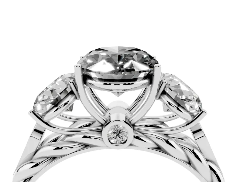 Oval Three Stone Engagement Ring Setting for a Black Center | Braided Band | White Gold