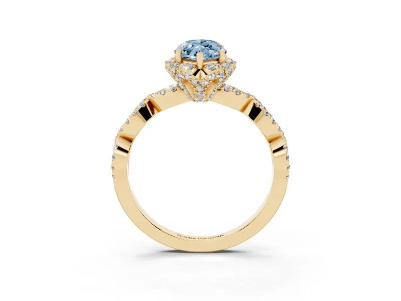 Marquise Milgrain Halo Engagement Ring Setting for a Fancy Blue Lab-Grown Diamond | Graduated Shoulders | Yellow Gold