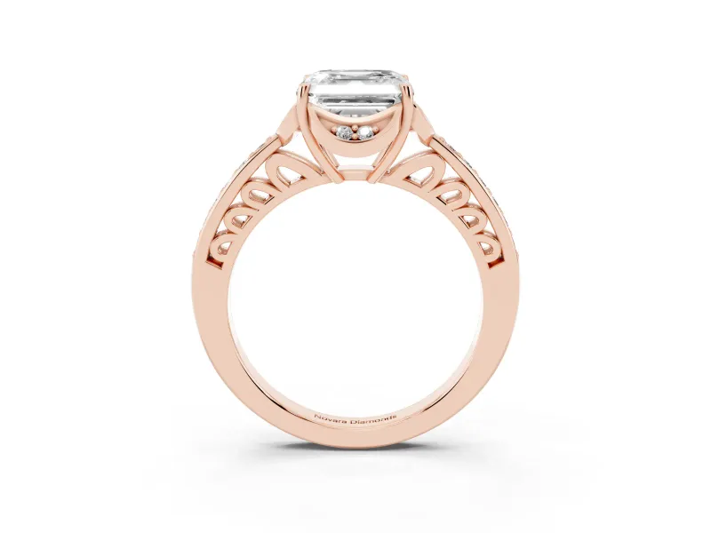 Asscher Cut Floral Pavé Engagement Ring Setting | Petal Accents | Rose Gold