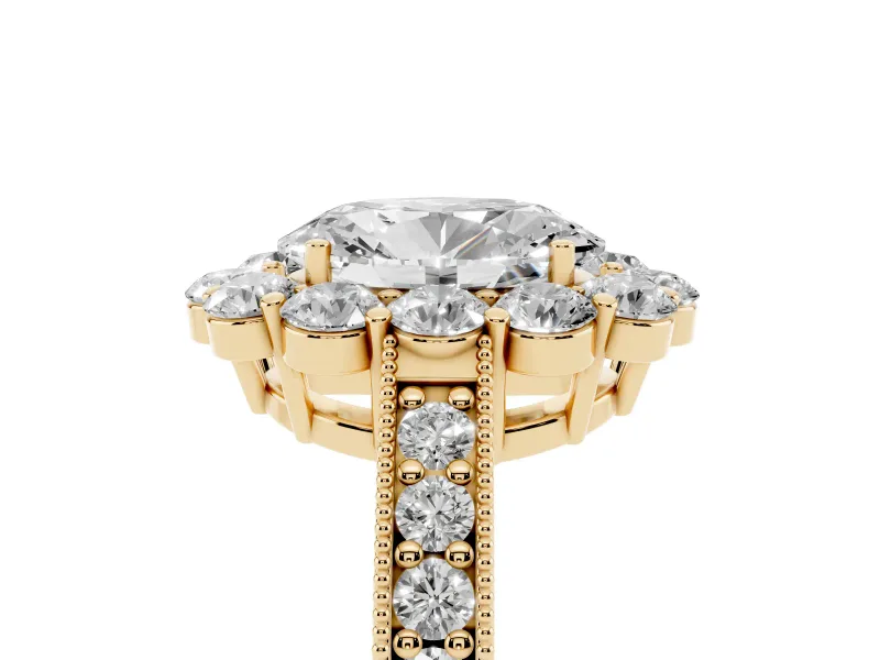 Oval Vintage Halo Engagement Ring Setting | Milgrain Channel Band | Yellow Gold
