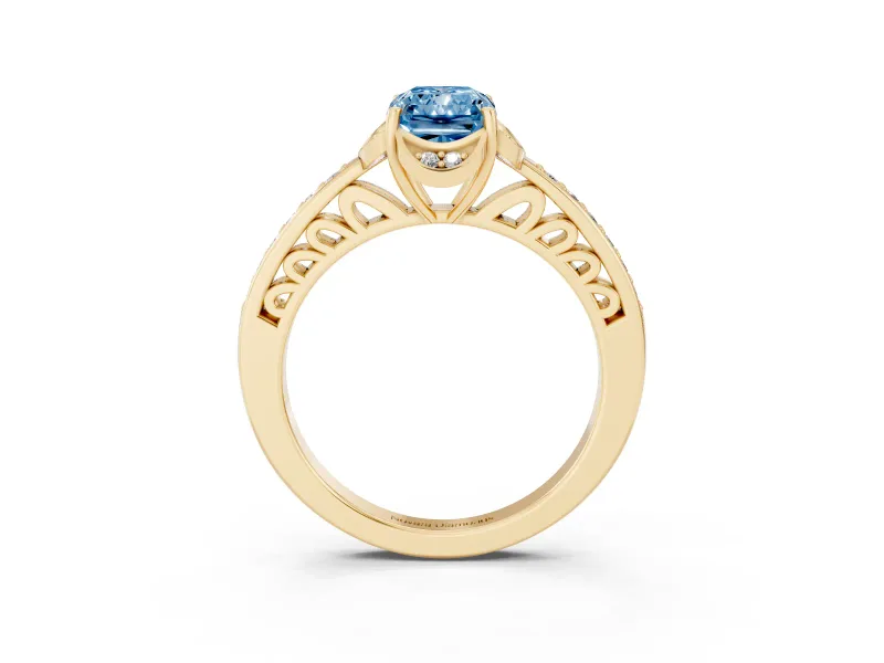 Radiant Cut Floral Pavé Engagement Ring Setting for a Fancy Blue Lab-Grown Diamond | Yellow Gold