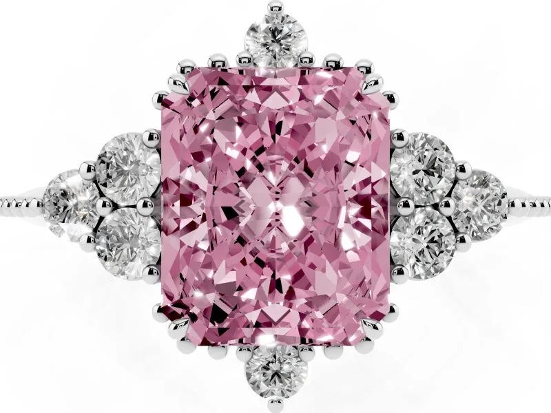 Radiant Cut Cluster Engagement Ring Setting for a Fancy Pink Lab-Grown Diamond | Platinum