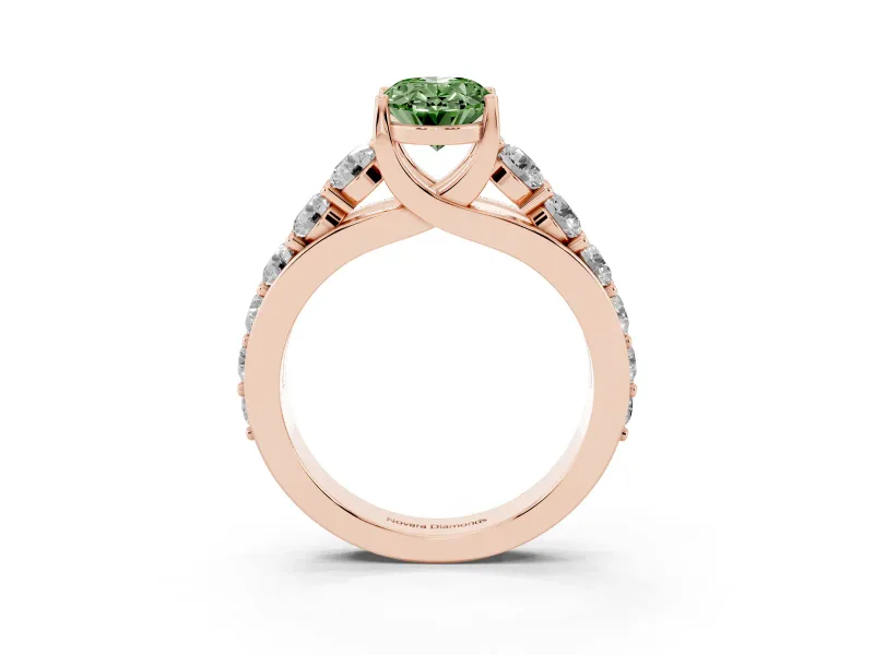 Oval Graduated Engagement Ring Setting for a Fancy Green Lab-Grown Diamond | Rose Gold