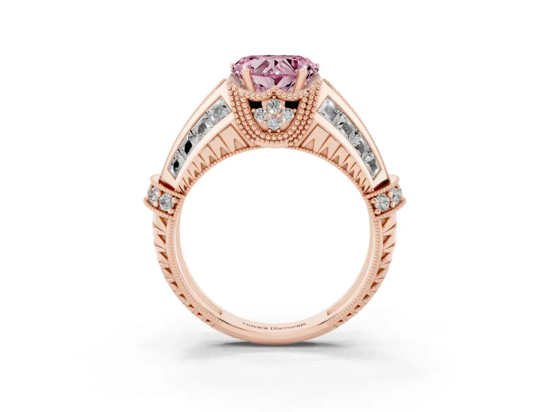 Heart-Shaped Vintage Milgrain Engagement Ring Setting for a Fancy Pink Lab-Grown Diamond | Hidden Halo | Rose Gold