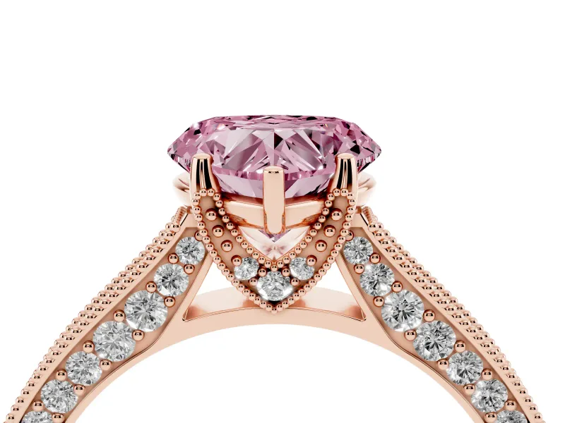 Heart-Shaped Hidden Halo Engagement Ring Setting for a Fancy Pink Lab-Grown Diamond | Milgrain Pave | Rose Gold