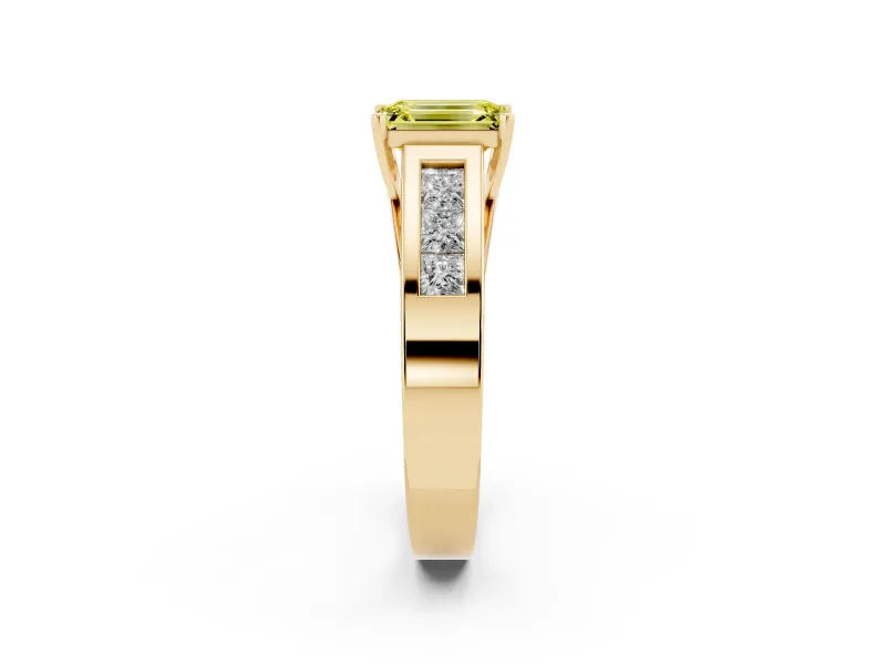Emerald Cut Channel-Set Engagement Ring Setting for a Fancy Yellow Lab-Grown Diamond | Yellow Gold