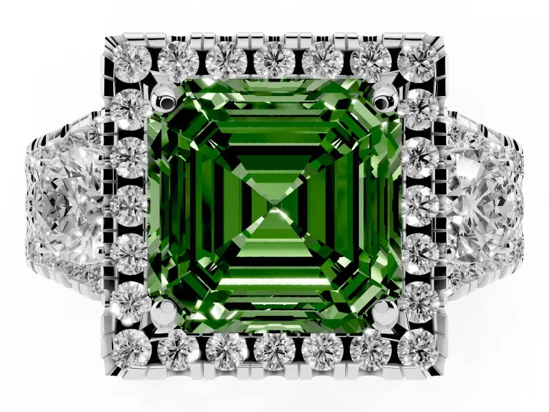Asscher Cut Halo Split Shank Engagement Ring Setting for a Fancy Green Lab-Grown Diamond | White Gold