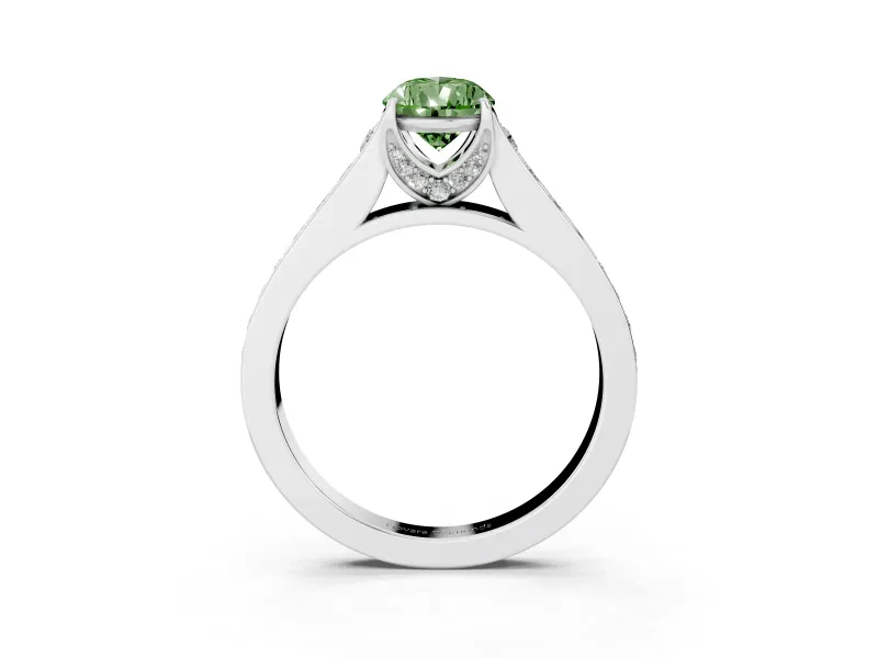 Fancy Green Pear Cut Diamond Solitaire Pavé Engagement Ring Set in Platinum with Prong Setting