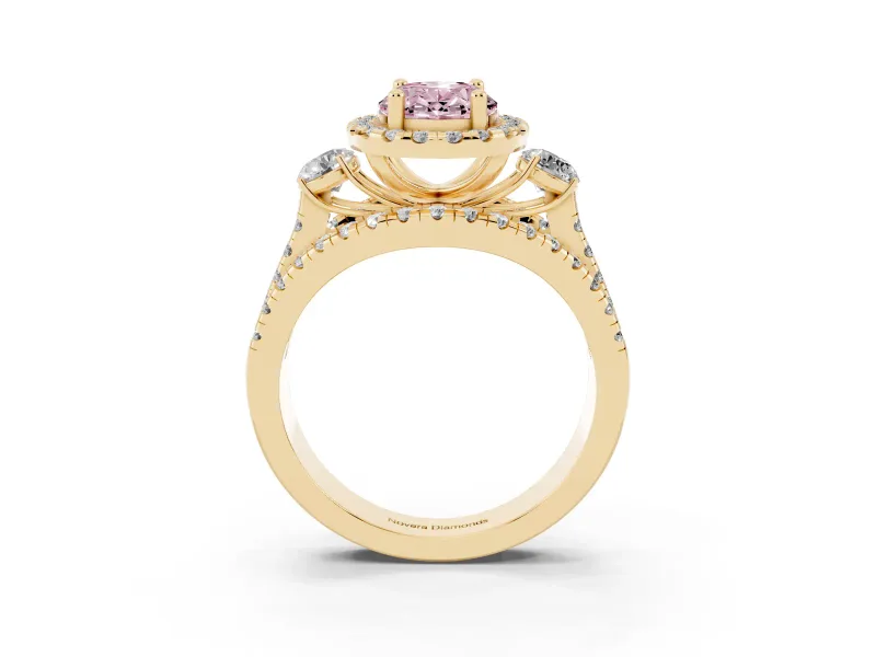 Oval Halo Split Shank Engagement Ring Setting for a Fancy Pink Lab-Grown Diamond | Round Side Stones | Yellow Gold