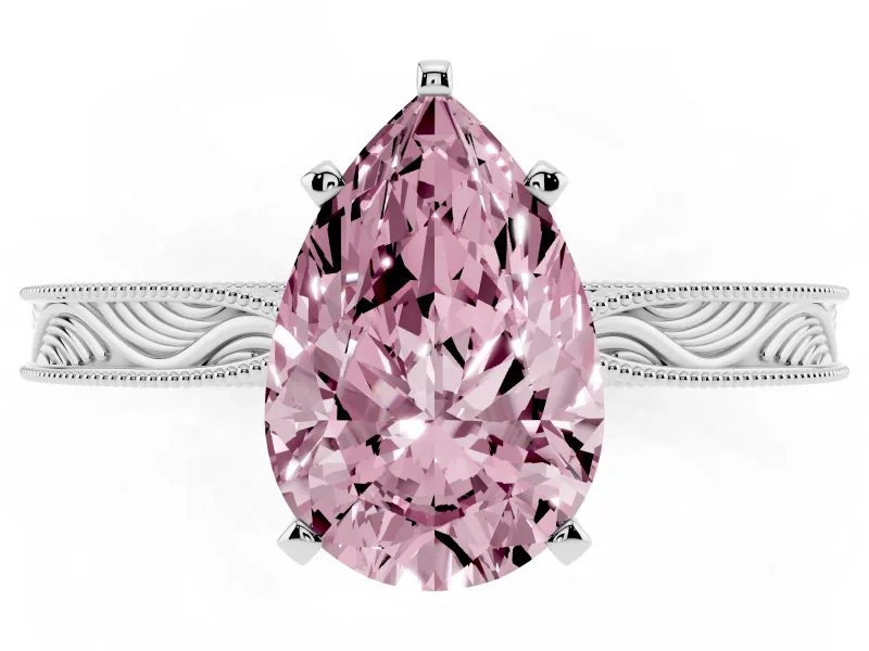 Pear-Shaped Engraved Engagement Ring Setting for a Fancy Pink Lab-Grown Diamond | Sterling Silver
