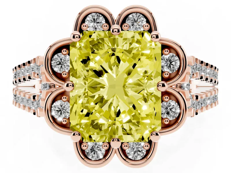 Radiant Cut Floral Halo Engagement Ring Setting for a Fancy Yellow Lab-Grown Diamond | Pavé Split Shank | Rose Gold
