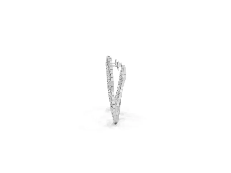 Baguette and Round Lab-Grown Diamond Fanned Open Hoop Earrings | Sunburst Rows | White Gold