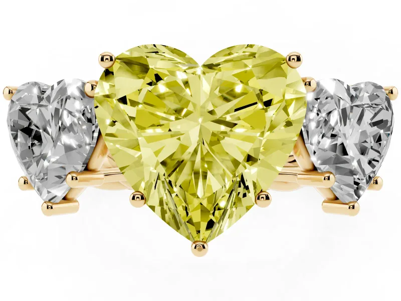 Heart-Shaped Three Stone Engagement Ring Setting for a Fancy Yellow Lab-Grown Diamond | Braided Band | Yellow Gold
