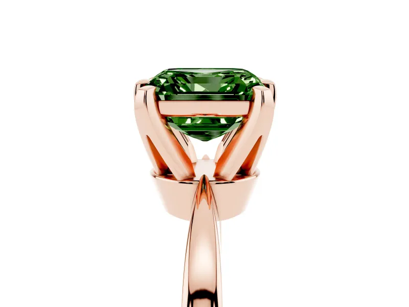 Asscher Cut Tapered Solitaire Engagement Ring Setting for a Fancy Green Lab-Grown Diamond | Claw Prong Head | Rose Gold