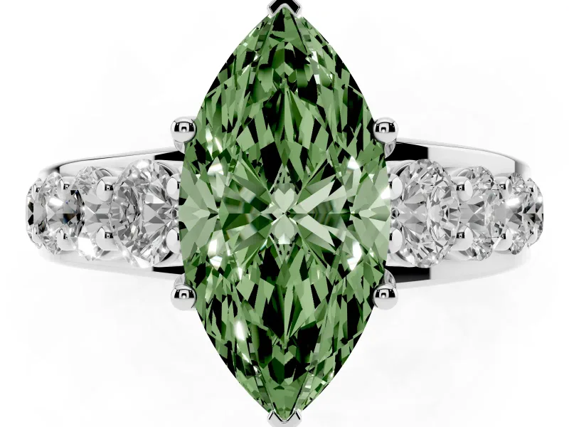 Marquise Graduated Engagement Ring Setting for a Fancy Green Lab-Grown Diamond | White Gold