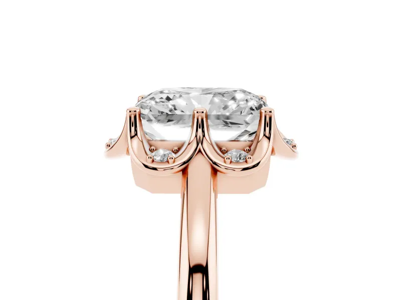 Radiant Cut Scalloped Petal Halo Engagement Ring Setting | Plain Band | Rose Gold
