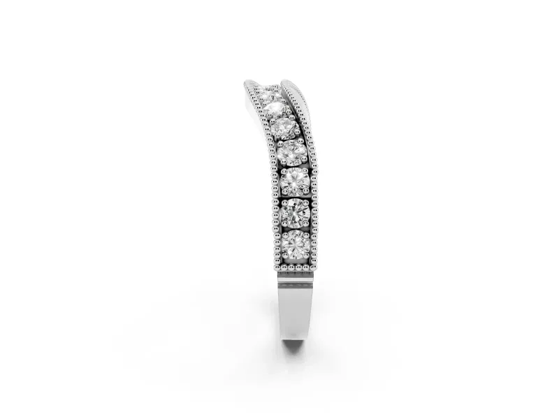 Round Diamond Contour Wedding Band Set in Silver with Milgrain Pavé Setting