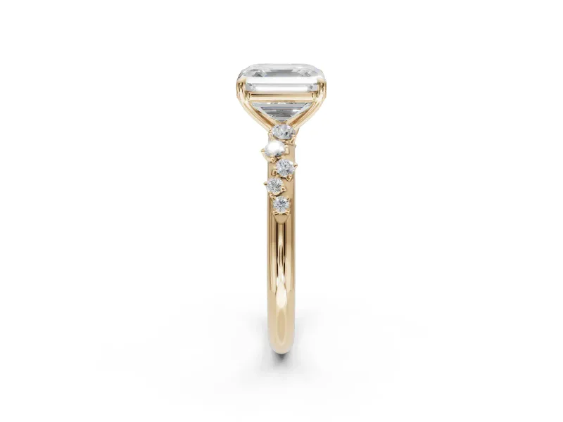 Asscher Cut Solitaire Engagement Ring Setting | Graduated Scattered Accents | Yellow Gold